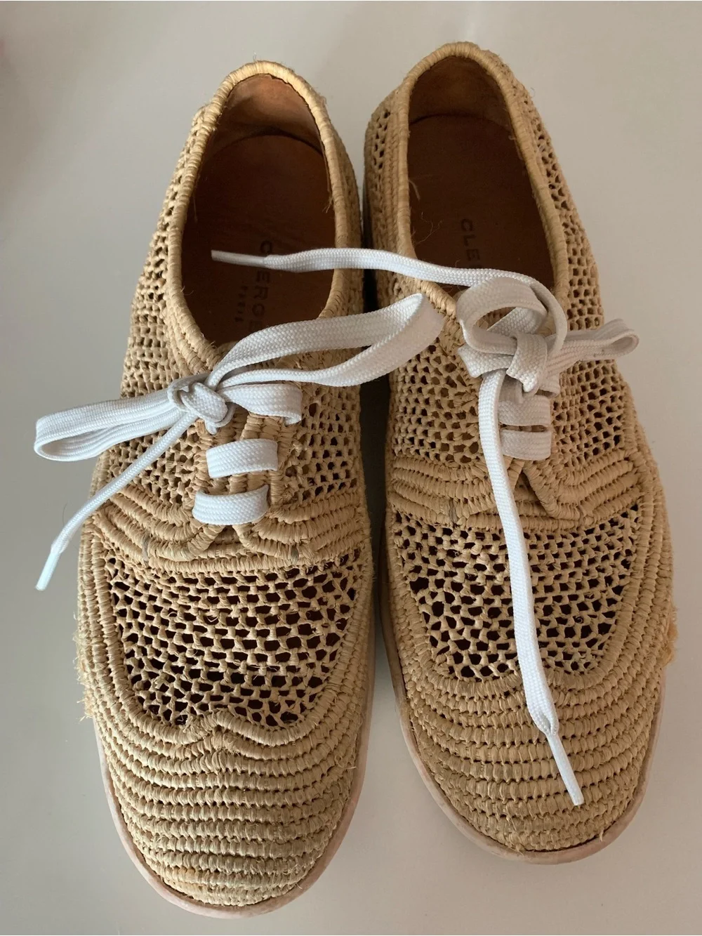 Clergerie Paris Beige Crochet Lace-Up Women’s Oxfords with White Laces 38.5